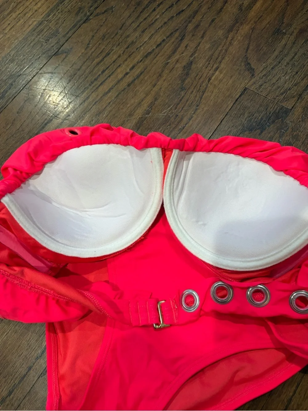No Boundaries Neon Pink Grommet Bandeau Bikini sample mockup size 9/M juniors